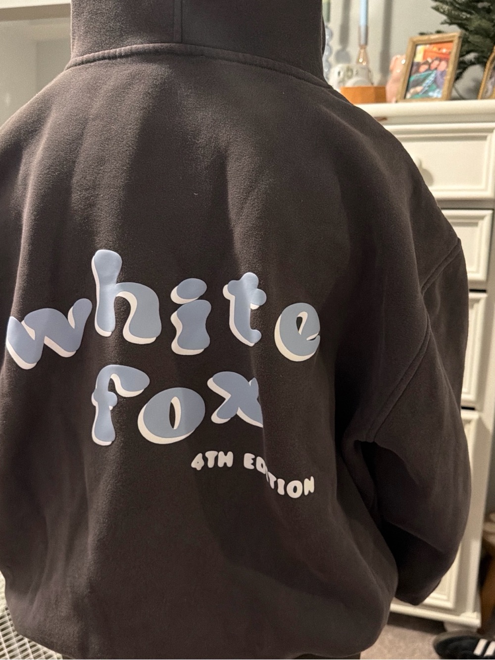 White Fox Boutique Black Hoodie with White and Light Blue Logo